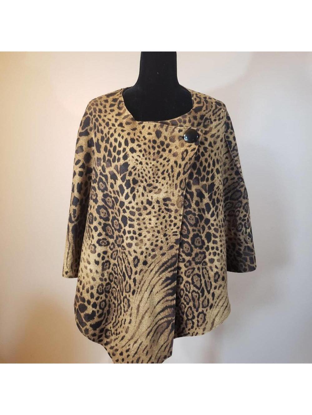 Jones New York Signature Leopard Print Cape Poncho Wool Blend One Size LKNW